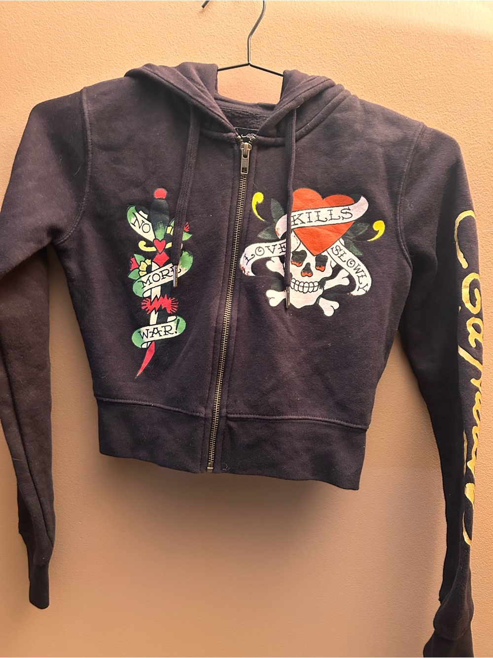 Ed Hardy NYC Full Zip Skull Jacket Cropped Hoodie Y2K 90s Tattoo Art
size S